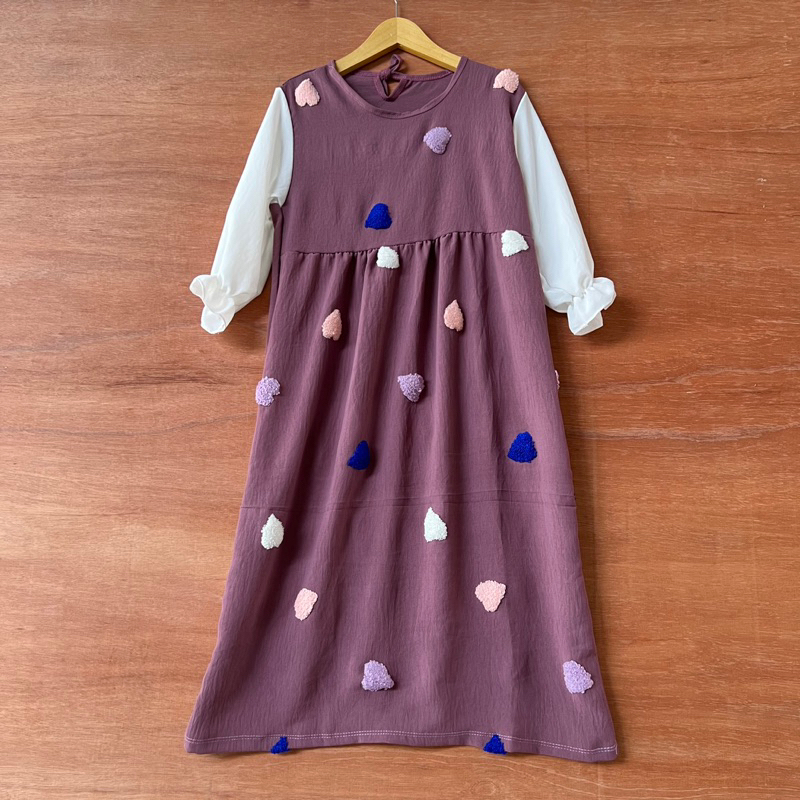 Gamis Anak pom pom crinkle 1 2 3 4 5 6 7 tahun pompom kringkel krinkle motif baju muslim anak perempuan cewek( Gamis pompomia )