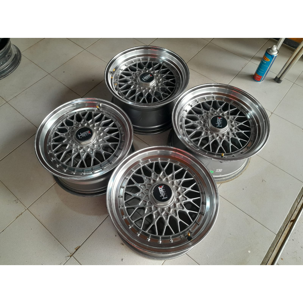 Velg Celong BBS RS Ring 15 Lebar 7/8 Hole 4 x 100 / 4 x 114,3 Offset 25/35 Warna Grey Polish Cocok U