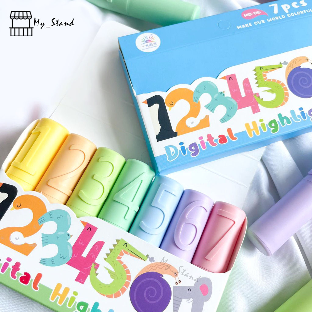 

Highlighter One Meter Sunshine MD-116 Angka Set 1-7 Penanda Pastel Marker Textlighter Textliner angka