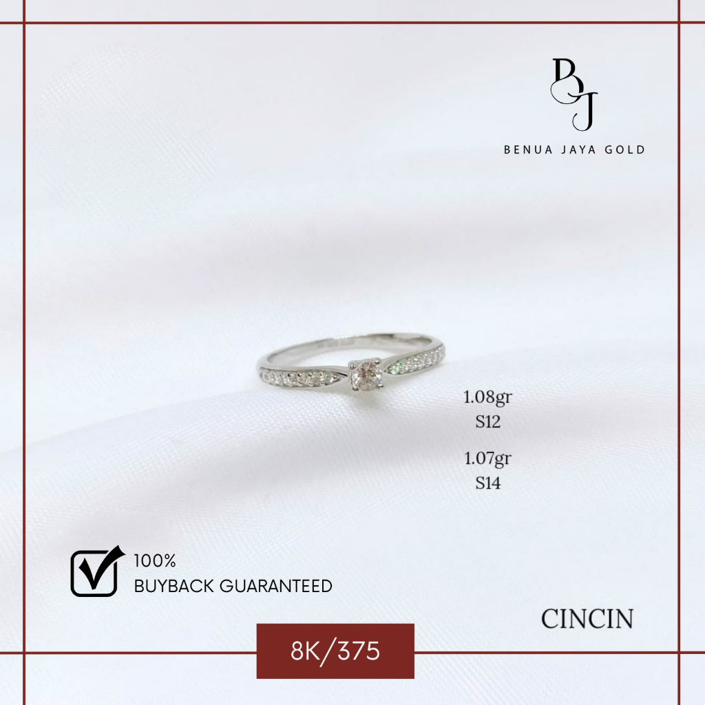 Cincin Solitaire Emas Putih 8K/375
