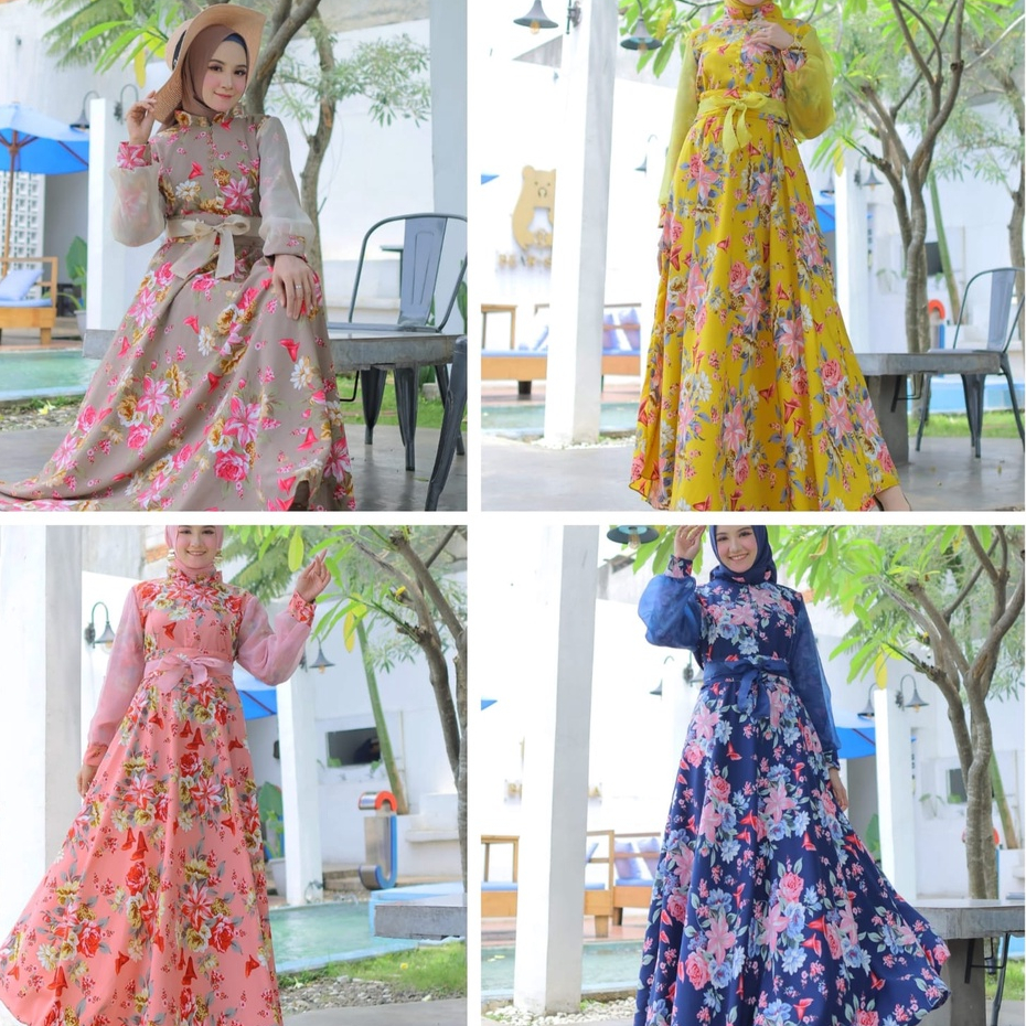 HOPYLOVY Maxi Dress Motif Bunga Tiara bahan Moscrepe