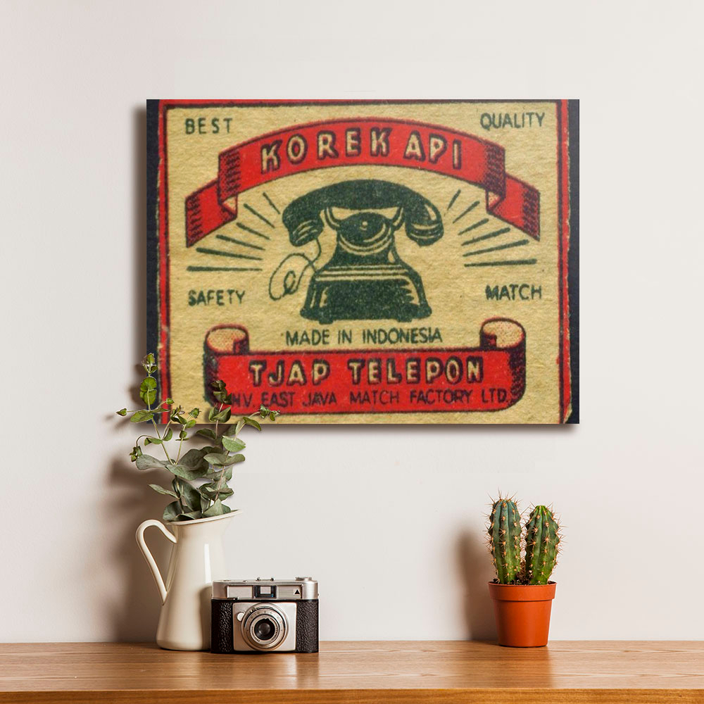 Poster Iklan Jadul Jaman Dulu Lucu Korek Api Tjap Telepon - Dekorasi Hiasan Dinding Kayu