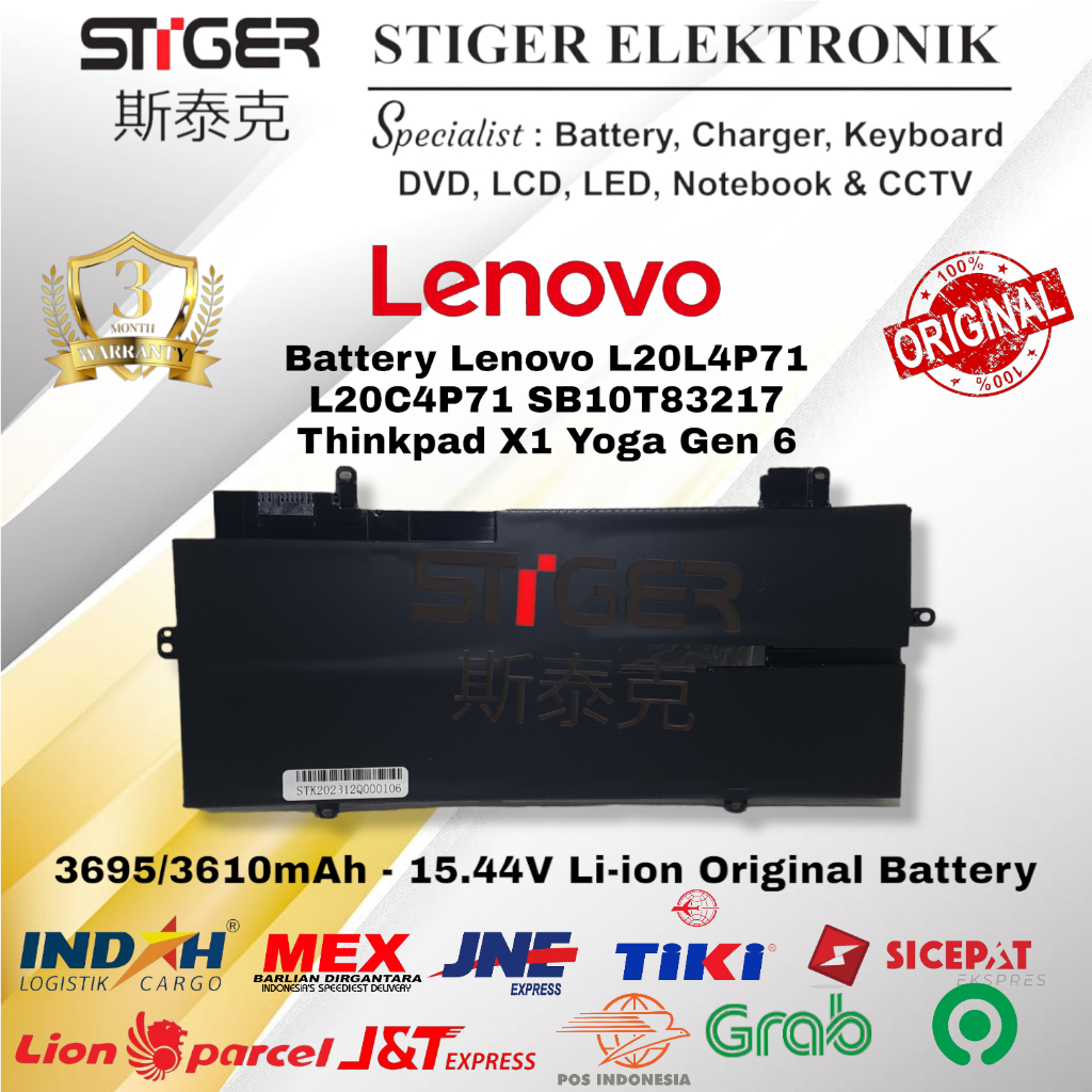 Battery Lenovo Thinkpad L20C4P71 X1 Yoga Gen 6 Original Bergaransi