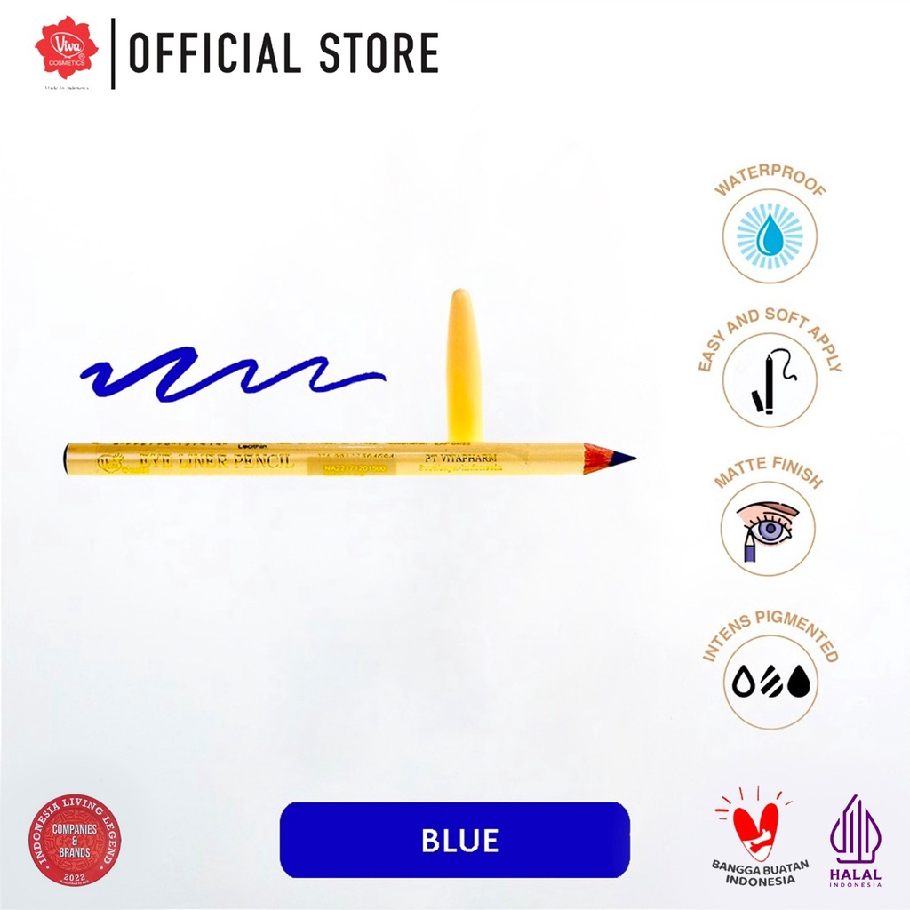 (RM) Viva Queen Eye Liner Pencil - 1.3gr (WATERPROOF, INTENSE PIGMENTED, SOFT, MATTE &amp; EASY APPLY) - viva eyeliner pensil black blue red - eyeliner pensil viva BPOM