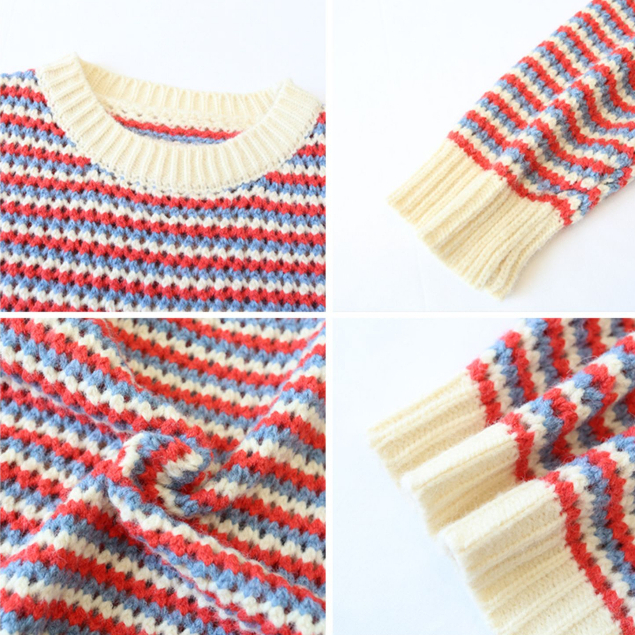 YIU YIU Rajut - Retro Sweater Crop Long Sleeve Import Stripes Baju Rajut Wanita Lengan Panjang
