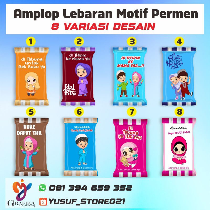 amplop lebaran motif permen isi 8 motif