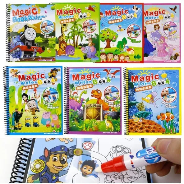 Doodle Book Pena Air Mainan Magic Water Coloring Book Buku Mewarnai Anak Spidol Air Invisible Ink Buku Gambar