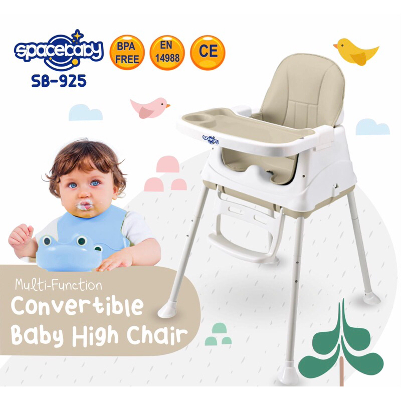 SPACEBABY SB 925 MULTIFUNCTION CONVERTIBLE HIGH CHAIR BOOSTER SEAT/KURSI MEJA DUDUK MAKAN BAYI