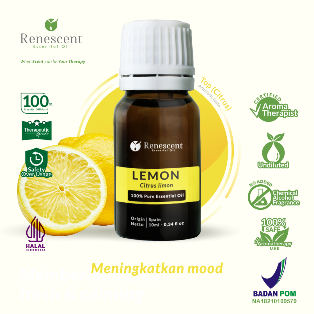 Renescent Lemon Essential Oil 10ml Diffuser Aromatherapy Humidifier Air Purifier Lilin Aromaterapi