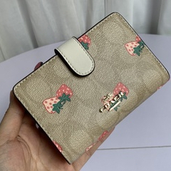 [Instant/Same Day] 91836  COACH New Strawberry Snap Button Short Style Women's Long Style Wallet Card Case  qianbao