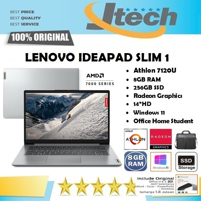 LENOVO IDEAPAD SLIM 1 - ATHLON 7120U 8GB 256GB SSD 14&quot;HD WIN11 OFFICE HOME STUDENT