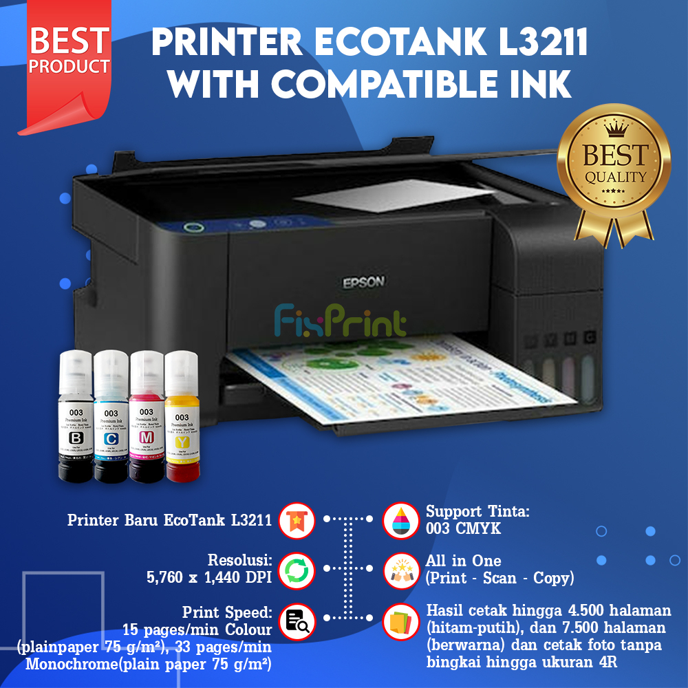 Epson L3211 Printer Ecotank All In One Print Scan Copy