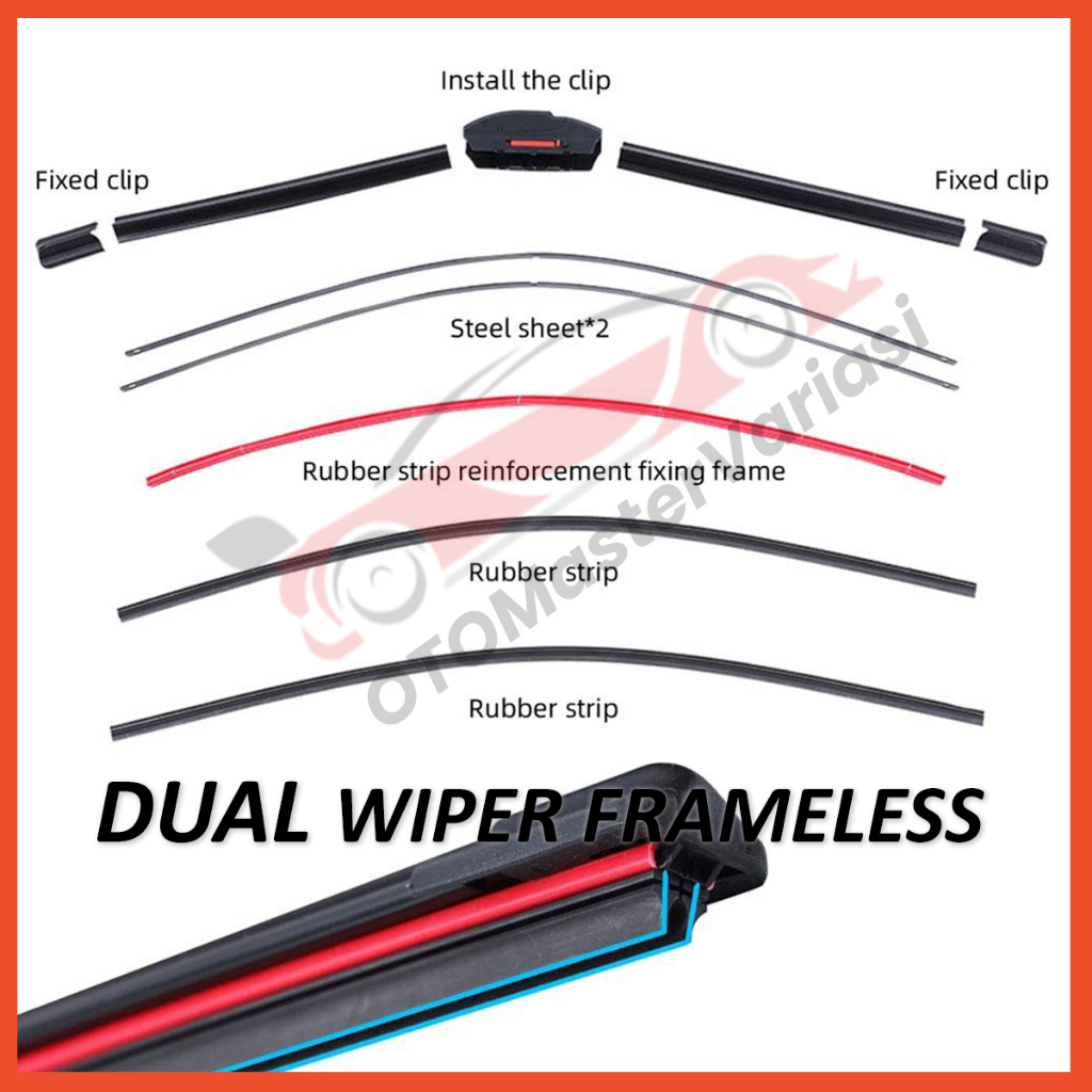 Wiper Frameless Dual Blade Universal Model Karet Ganda Untuk Semua Jenis Mobil Dual Wiper Blade