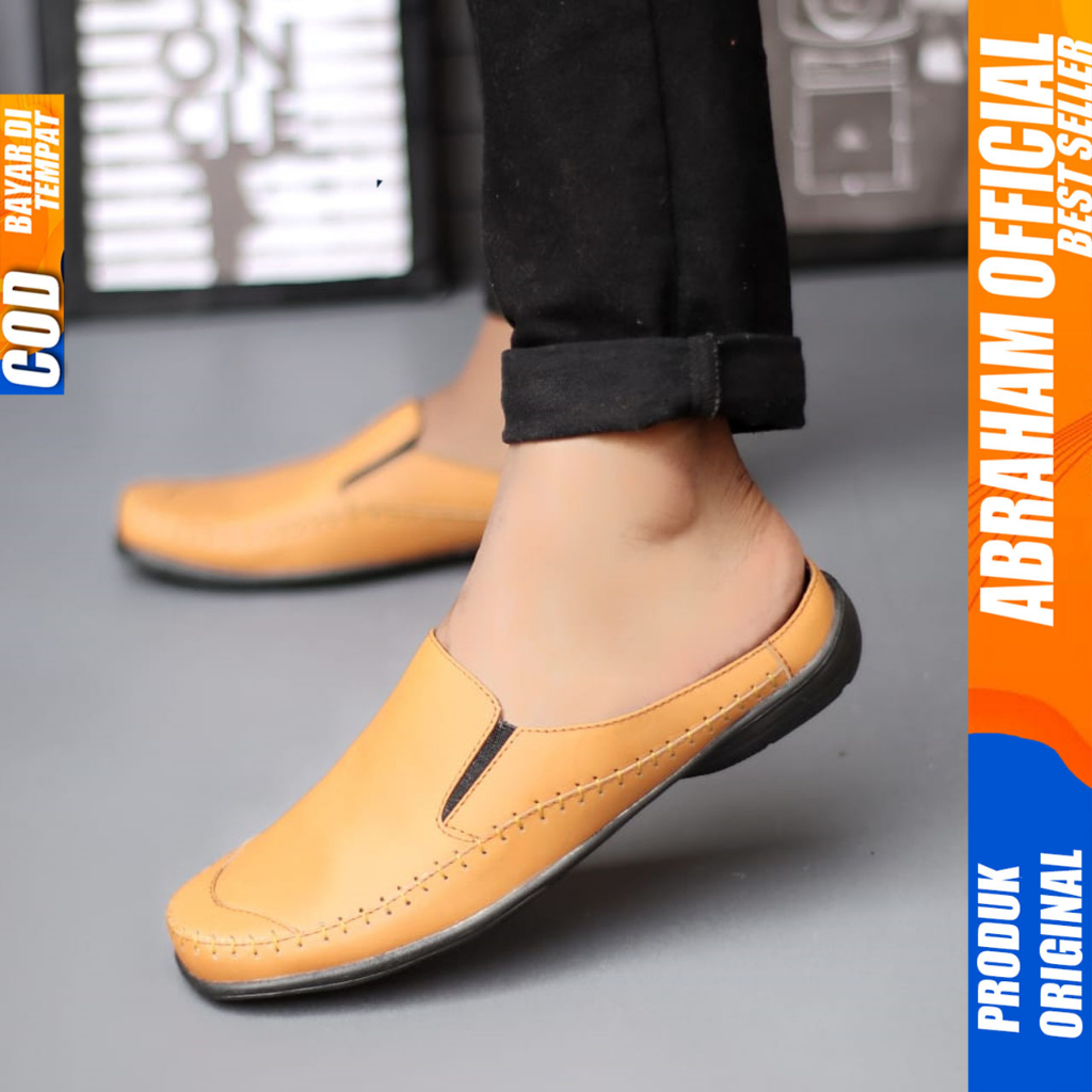 Sepatu Sandal Pria Bustong Casual Kulit Asli Hitam Abraham Celvin