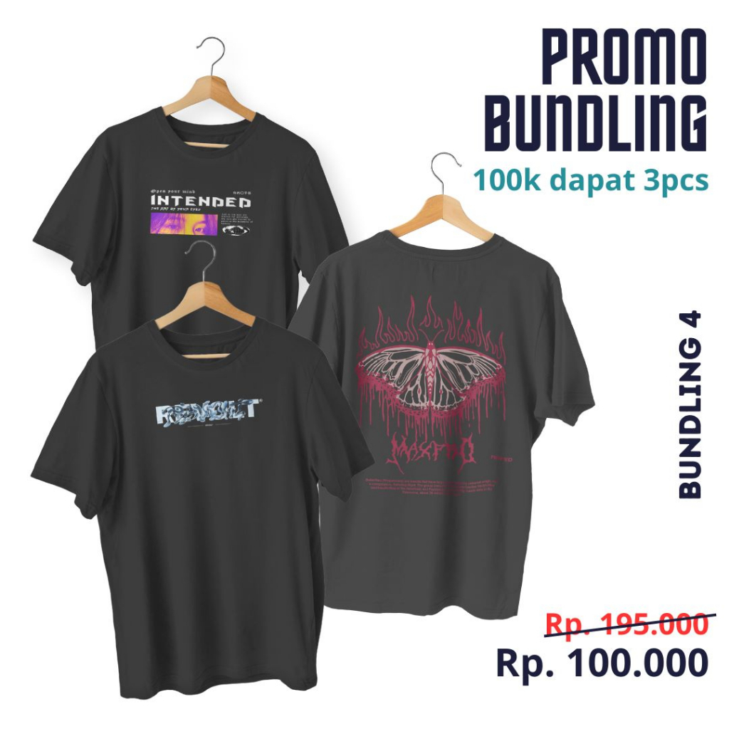 Promo 3pcs Kaos Paket Bundling T-Shirt Distro Black Rabel Lebih Hemat Bahan Katun 30s Adem