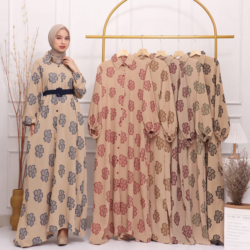 CRINKLE POLOS UNNA MAXI LEBARAN SIMPLE MEWAH BAJU MUSLIM LEBARAN EID GAMIS KELUARGA