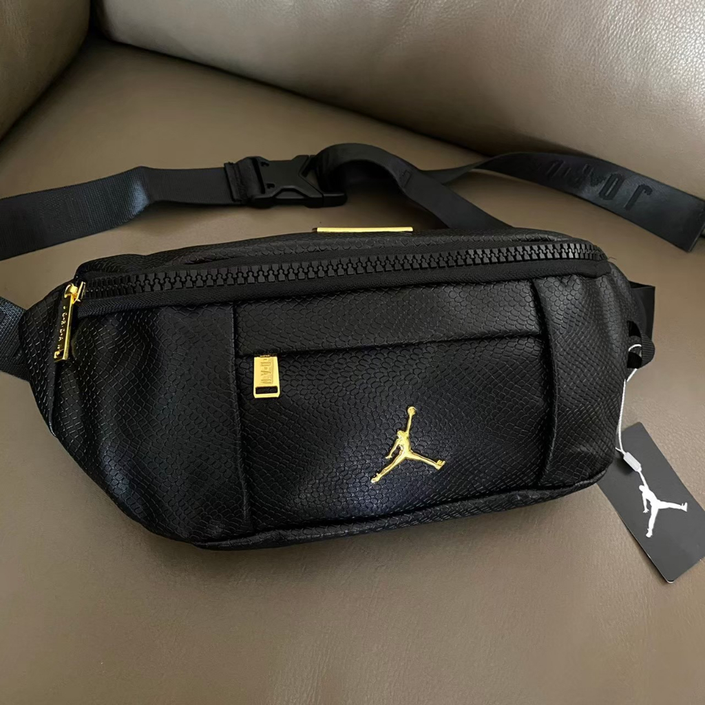 TAS WAISTBAG JORDAN REGAL ORIGINAL BLACK WHITE RED GOLD LOGO / TAS PINGGANG JORDAN REGAL ORIGINAL BL