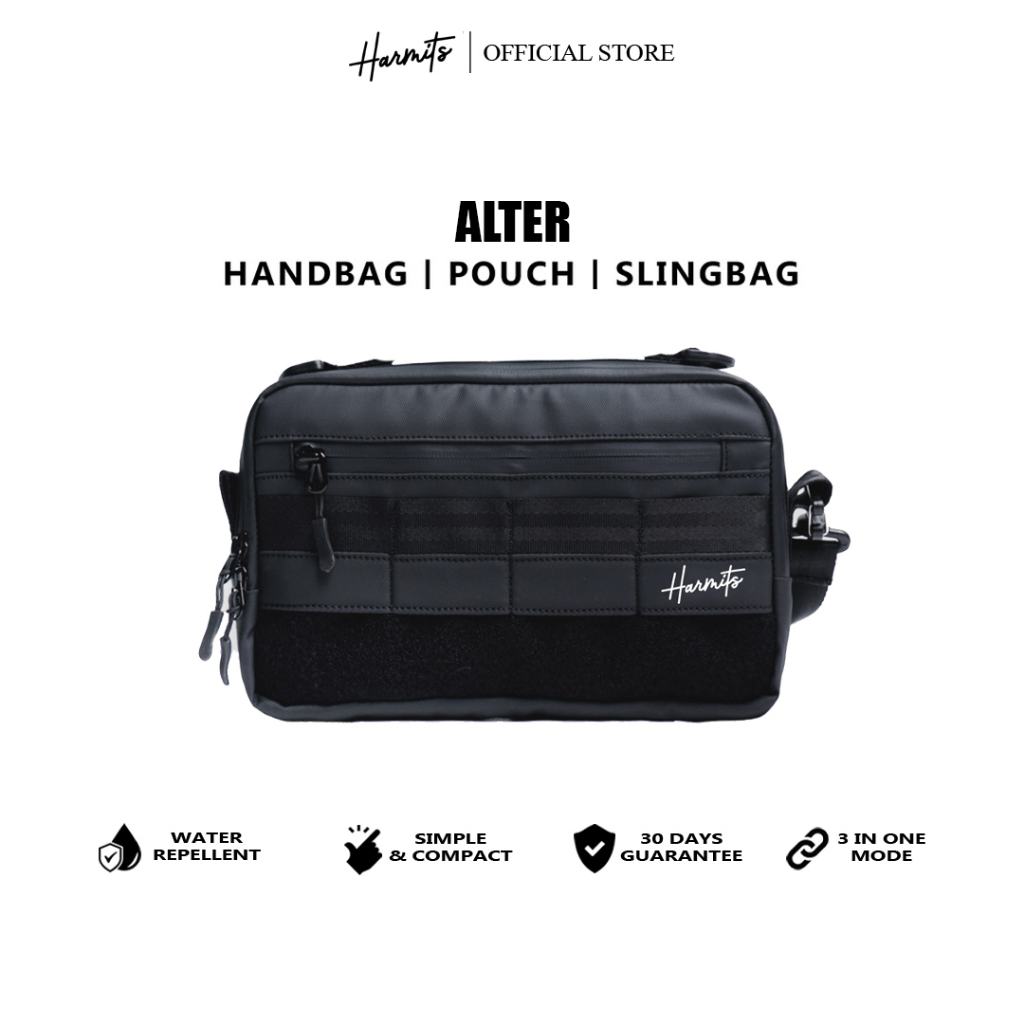 ARM x Harmits Project ALTER Clutch Pria Warna Hitam Multifungsi (Hand bag + Sling bag + Hanging bag) Bahan Bimo Nilon Waterproof