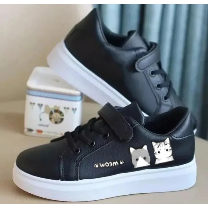 Big Sale Sepatu Sekolah Sneakers Anak Perempuan Dan Laki-Laki Murah Motif Temper Meow Lucu Umur 1-10 Tahun | Sepatu Anak Perempuan Terbaru 20223- hitam