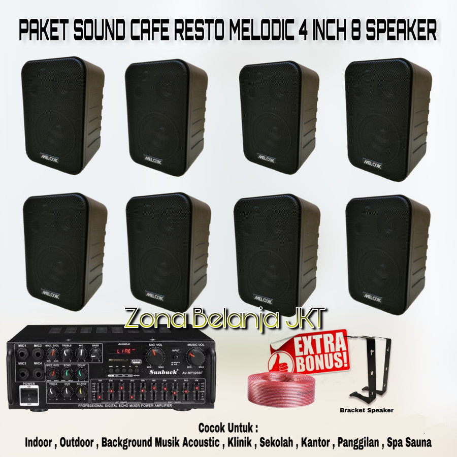 PAKET SOUND SYSTEM AUDIO CAFE RESTO MELODIC 4 INCH 8 SPEAKER ( SET 1 )