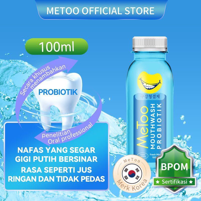 BPOM 250ML METOO MOUTHWASH FRESH MINT / Obat Kumur Probiotik / Nafas segar / Pemutih gigi / Mouth Wash Ampuh Penghilang Bau Mulut / Pembersih Plak Karang Gigi Ampuh 250 Ml 100 12 sachet / 100ml 12ml