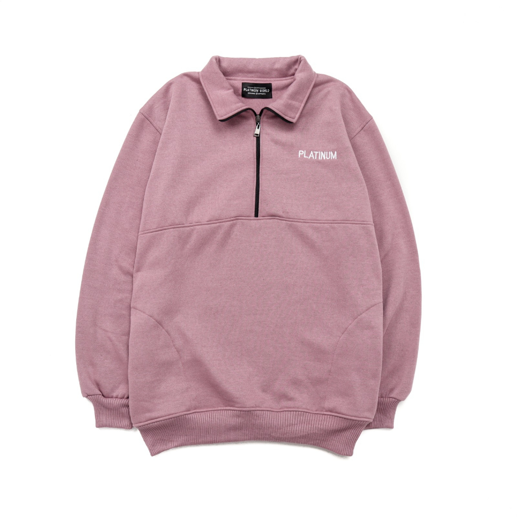 PLATINUM WORLD Sweatshirt Crewneck HALF ZIPP Rugby Polos Couple Pria - Wanita S6