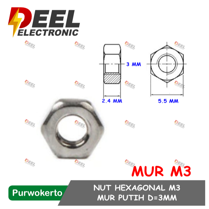 MUR PUTIH M3 10PCS NUT HEX 3MM MUR HEX 3MM MUR SPACER JP M3 BAUT 3MM