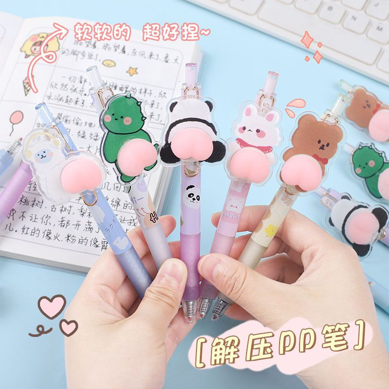 GP - Pena Mekanik Lucu / Pena lucu squishy peach / Pulpen Funny bumper karakter lucu / Pena penghilang stress