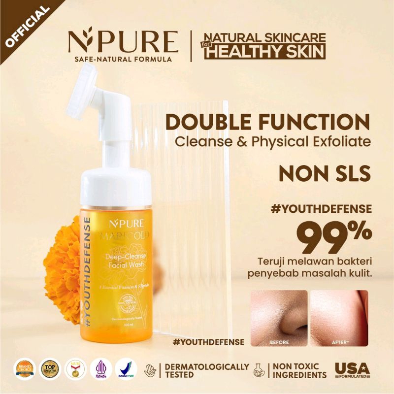 NPURE Facial Wash Marigold/ Deep-Cleanse / Anti Aging Facial Wash / Sabun Wajah Natural