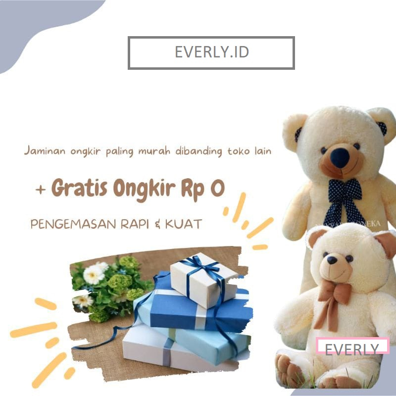 SNI ! Boneka Jumbo Teddy Bear beruang Jojon 2 5 1,5 1 meter 1m 90 cm 1 m 90cm  Gandut Besar Big Tedy Bear topi untuk kado ulang tahun anak pacar teman laki perempuan pria wanita cowok cewek gemes import original MINI KECIL everly.id everlyid gemoy lucu