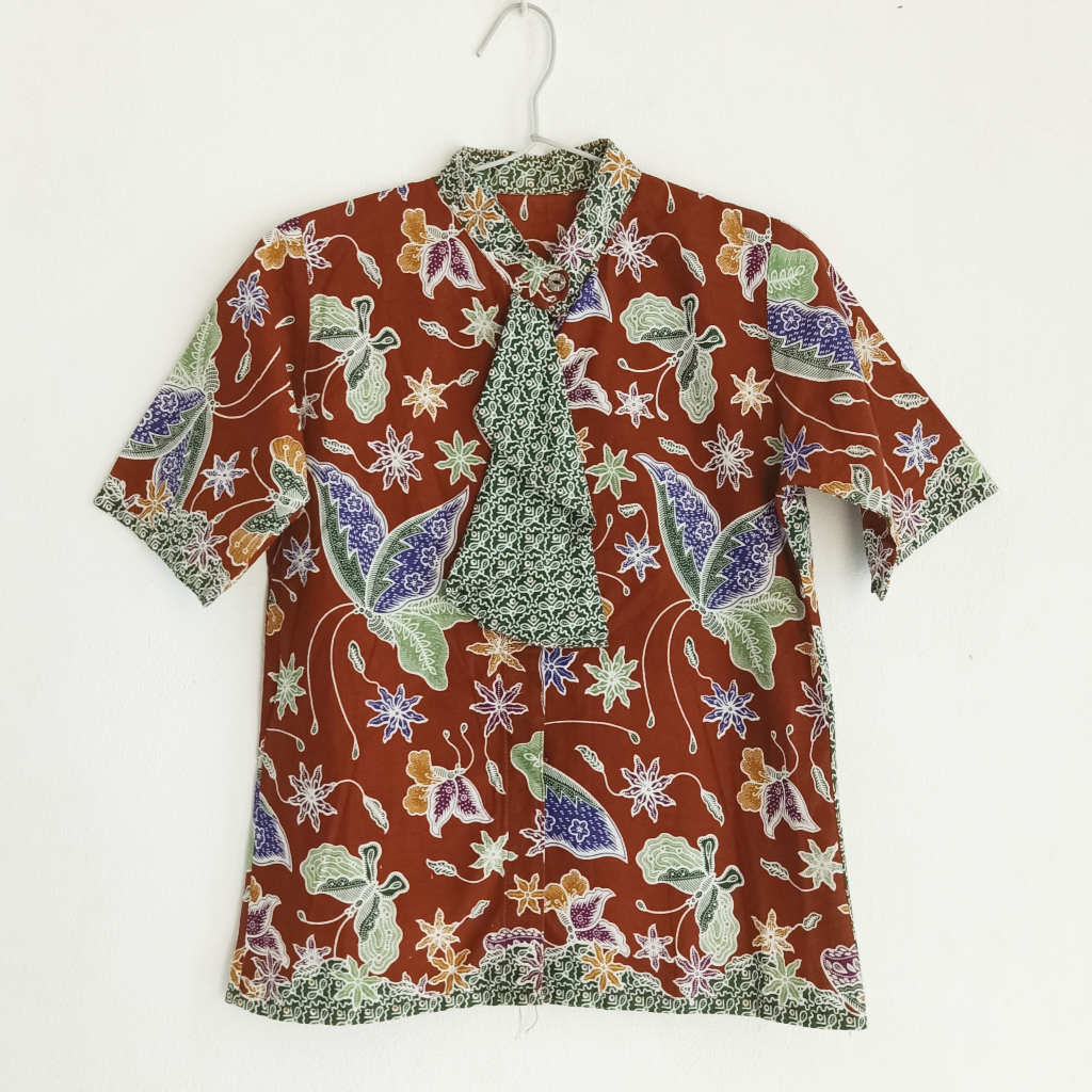 One Set Baju Batik Wanita Formal Untuk Kerja Warna Merah / Coklat Bata