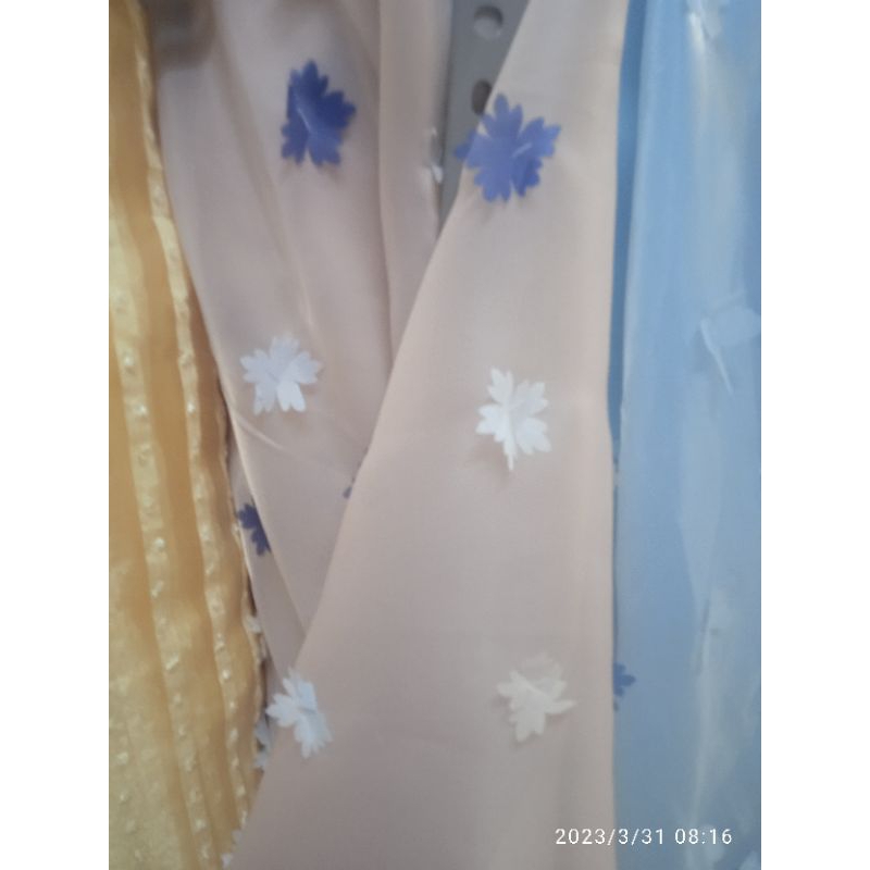 bahan kain organza motif bunga timbul mewah