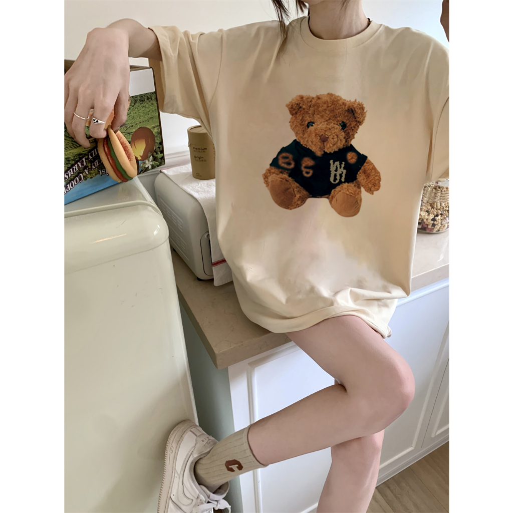 EUNII T-shirt Lengan Pendek Cute Teddy Bear Korean Style/Kaos Atasan Wanita/Baju Kaus Oversize Wanita/Kaos Wanita