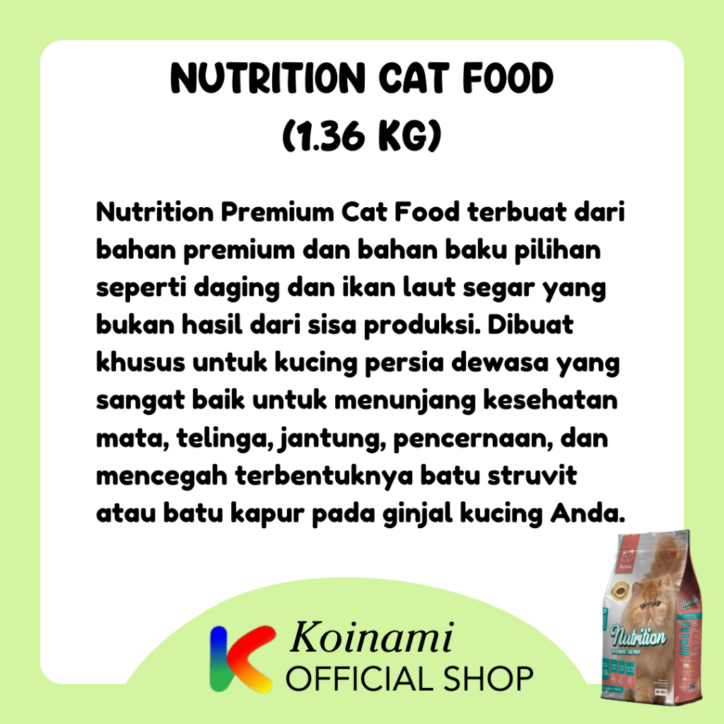 Nutrition Premium Cat Food Persian Adult 1.36 kg /  Makanan Kucing