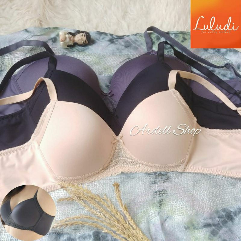 DL BRA WANITA TANPA KAWAT POLOS RENDA LULUDI BY WACOAL CUP 36D LB4196 PRB