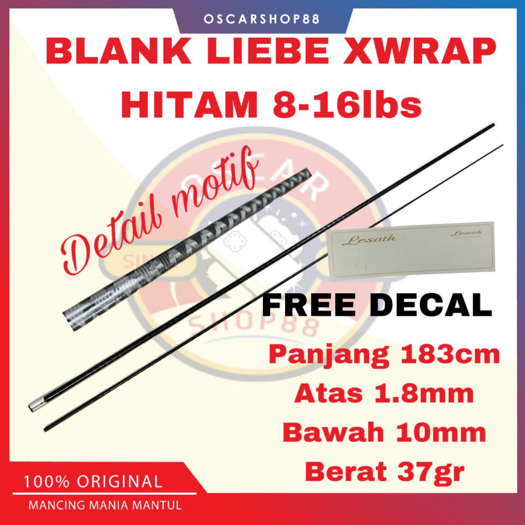 oscarshop88 blank hollow liebe xwrap hitam 8-16lbs 183cm bahan joran lesath gsi