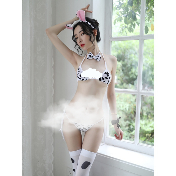 Ɛѵҽ Set Lingerie Cosplay Sapi Wanita Costume Sexy Cow Pet Bodysuit Cute Cow Sapi Totol Lingerie 1185