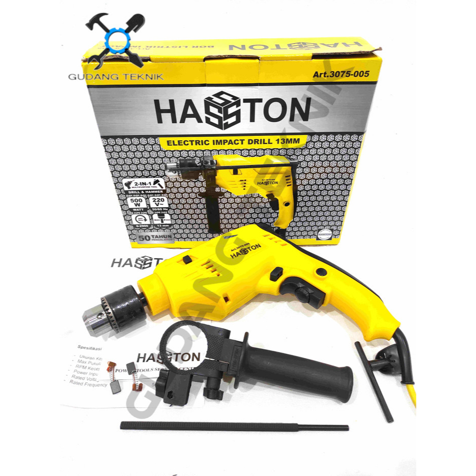 Mesin Bor Tangan Listrik 13mm 3075-005 HASSTON PROHEX / Electric Impact Drill Bor Tembok Beton Kayu 3075 005 HASSTON PROHEX