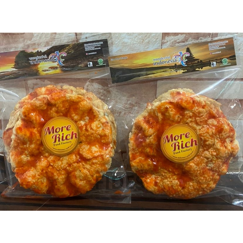 Emping Balado Pedas Melinjo - MORE RICH - 1 Pcs ( isi 3-4) - Pedas Enak Sedap Mantap murah