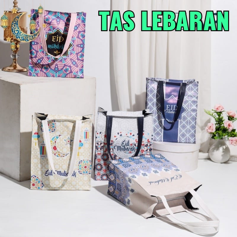 Tas Hampers Lebaran Dengan Resleting Bahan Kulit Printing Tas Hantaran Idul Fitri Goody Bag SpunBund