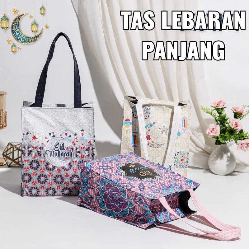 Tas Hampers Lebaran Dengan Resleting Bahan Kulit Printing Tas Hantaran Idul Fitri Goody Bag SpunBund