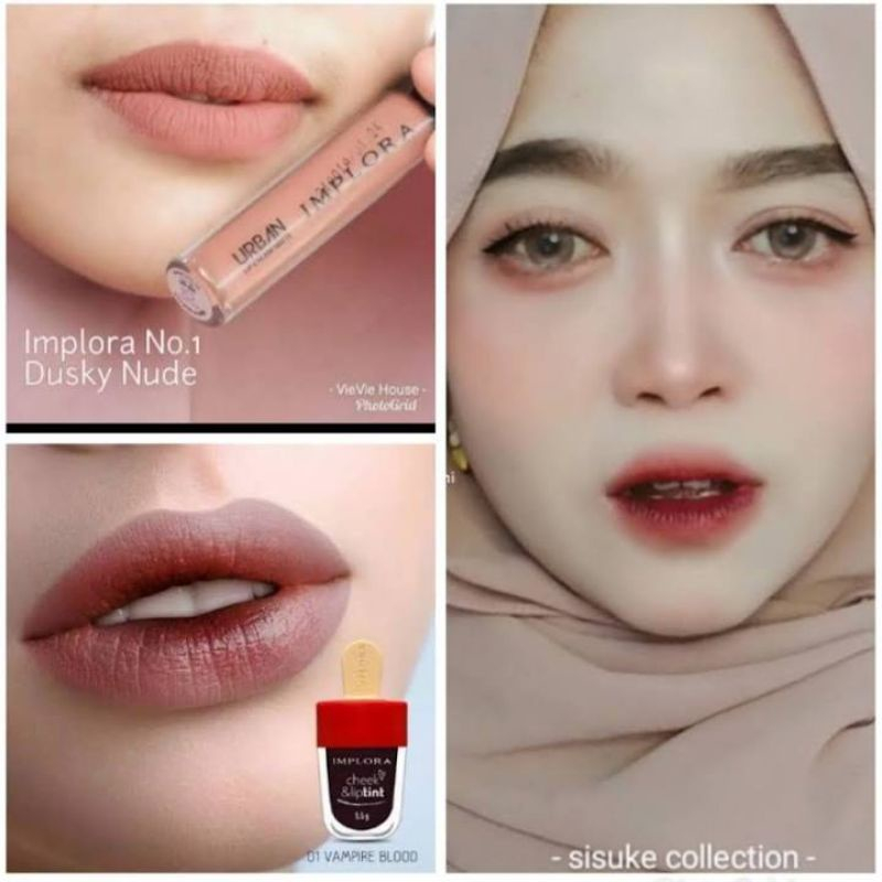 1 SET OMBRE IMPLORA URBAN LIP CREAM MATTE DUSKY NUDE + LIPTINT 01 VAMPIRE BLOOD