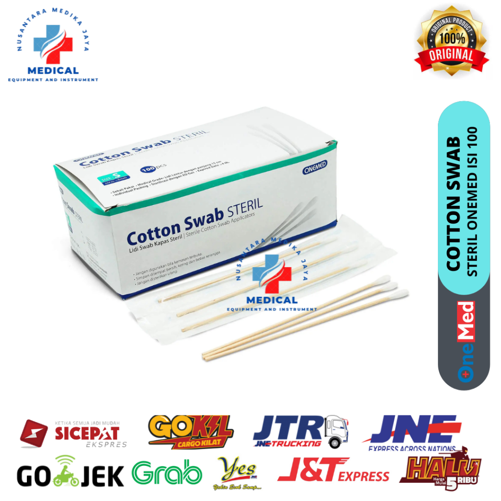 Cotton Swab Steril Kapas Lidi Swab Onemed isi 100 pcs