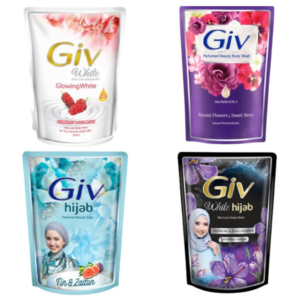 Sabun Mandi Cair Giv Body Wash Tin &amp; Zaitun Passion Flowers &amp; Sweet Berry Mulberry &amp; Collagen Saffron &amp; Niacinamide 400 ml