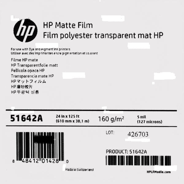 

HP Matte Film 51642A 127microns(5mil) 160g/m2 610mm x 38,1m
