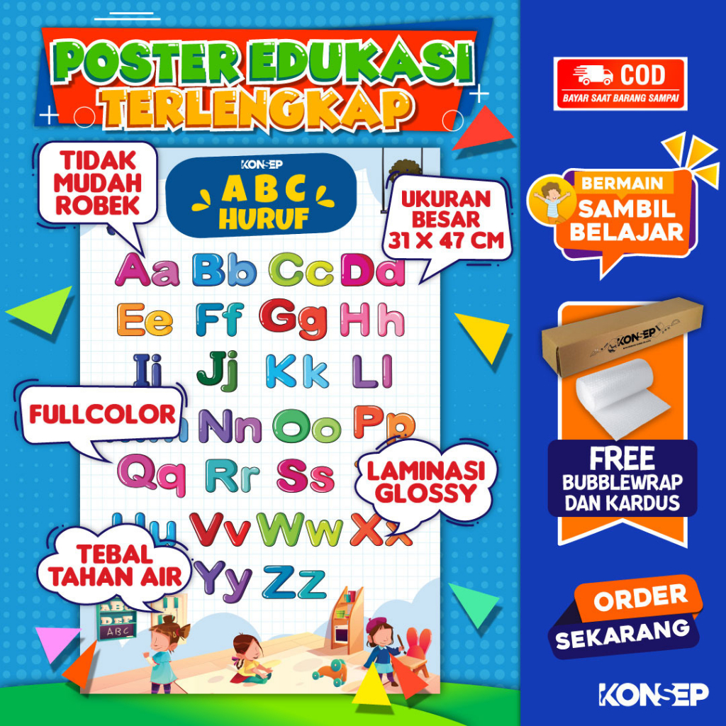 Konsep Poster Edukasi Pendidikan Anak Belajar Paud Balita TK Toodler SD Laminasi Glossy Tahan Air