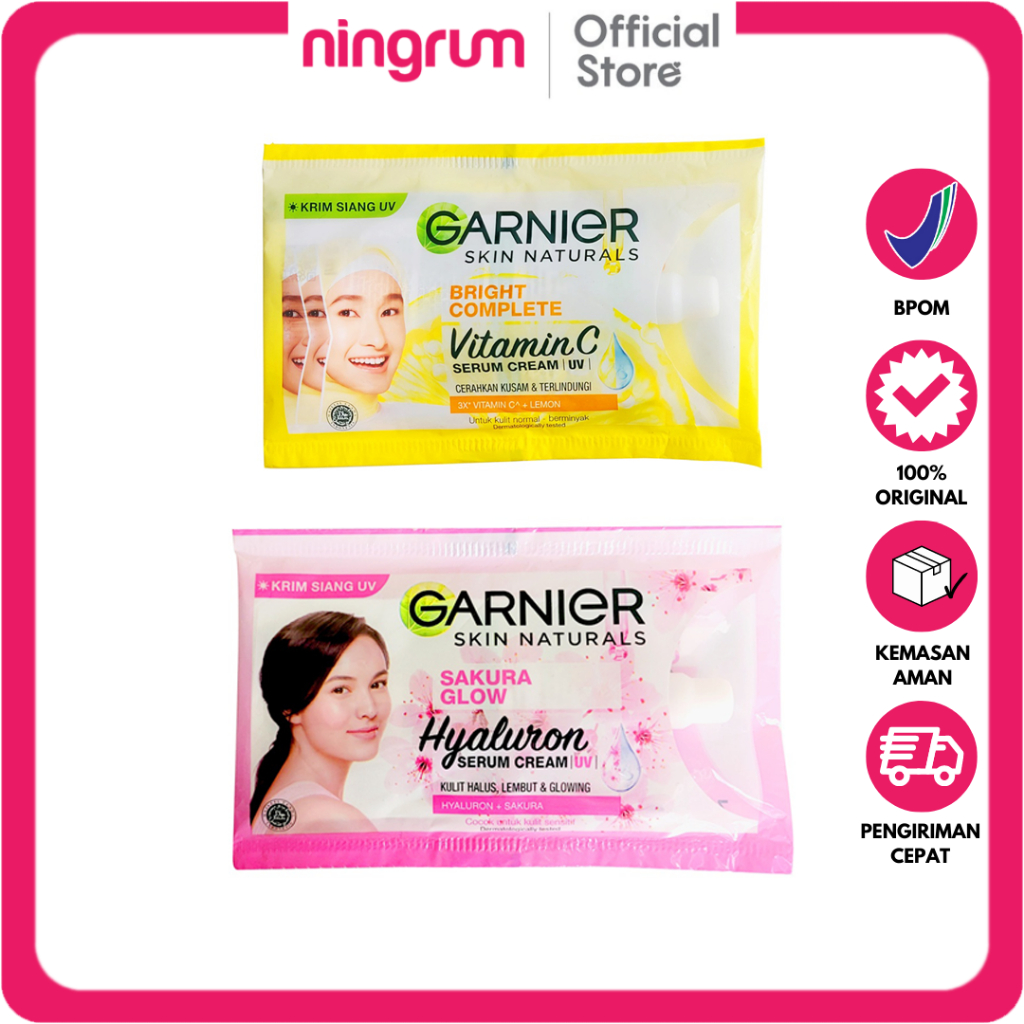 Ningrum - Garnier Bright Complete Vitamin C Serum Day Cream UV &amp; Sakura Glow Hyaluron Serum Day Cream UV Sachet 7 ml | 8310
