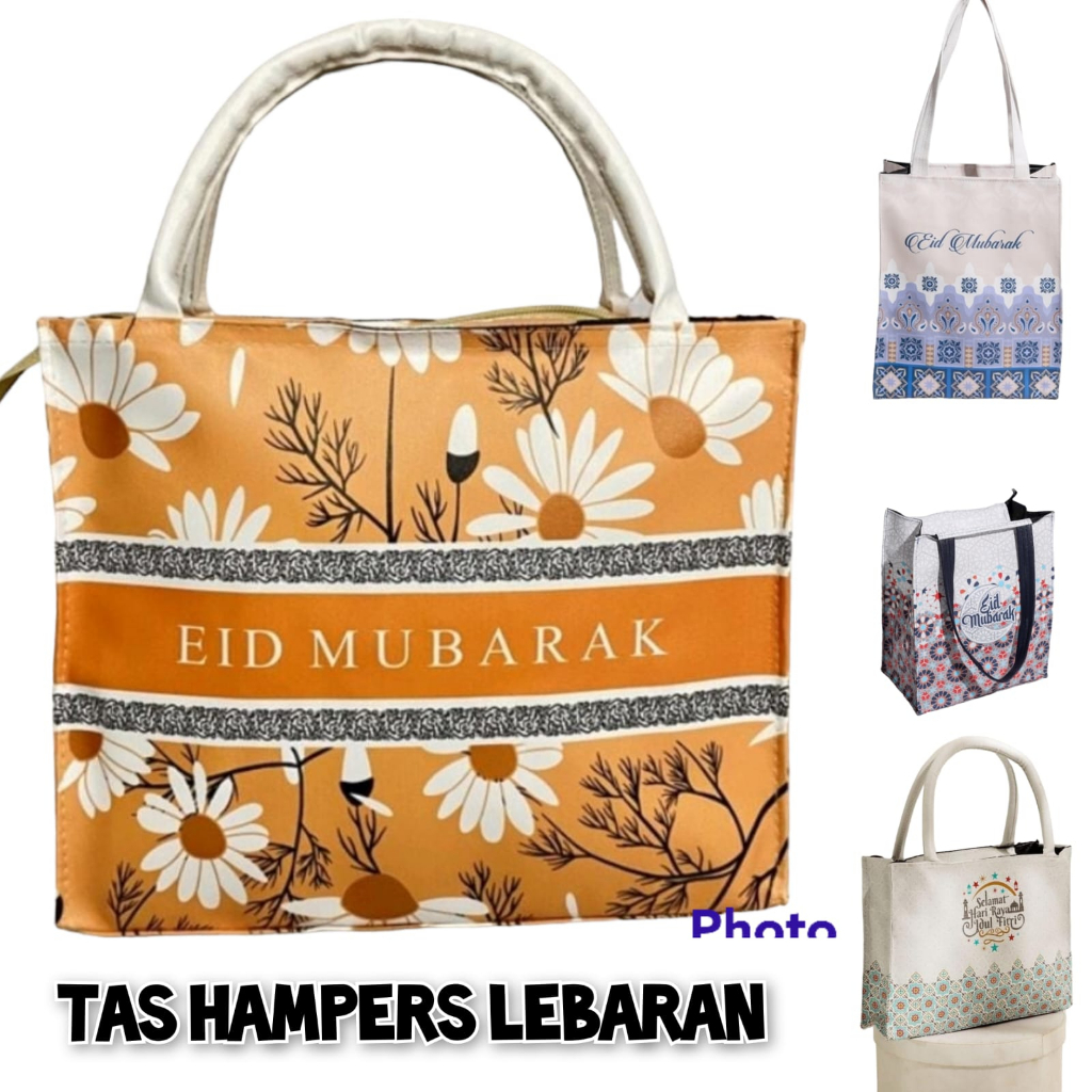 Tas Hampers Lebaran Dengan Resleting Bahan Kulit Printing Tas Hantaran Idul Fitri Goody Bag SpunBund
