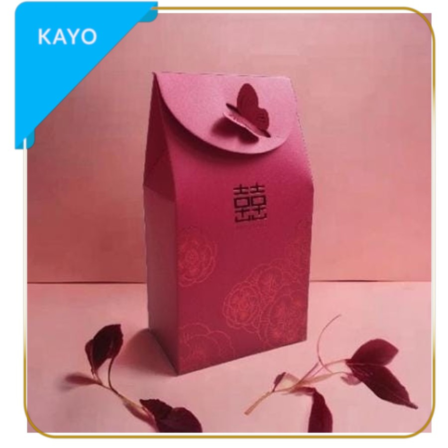

box souvenir pernikahan kotak hadiah kotak merah gift motif kupu kupu