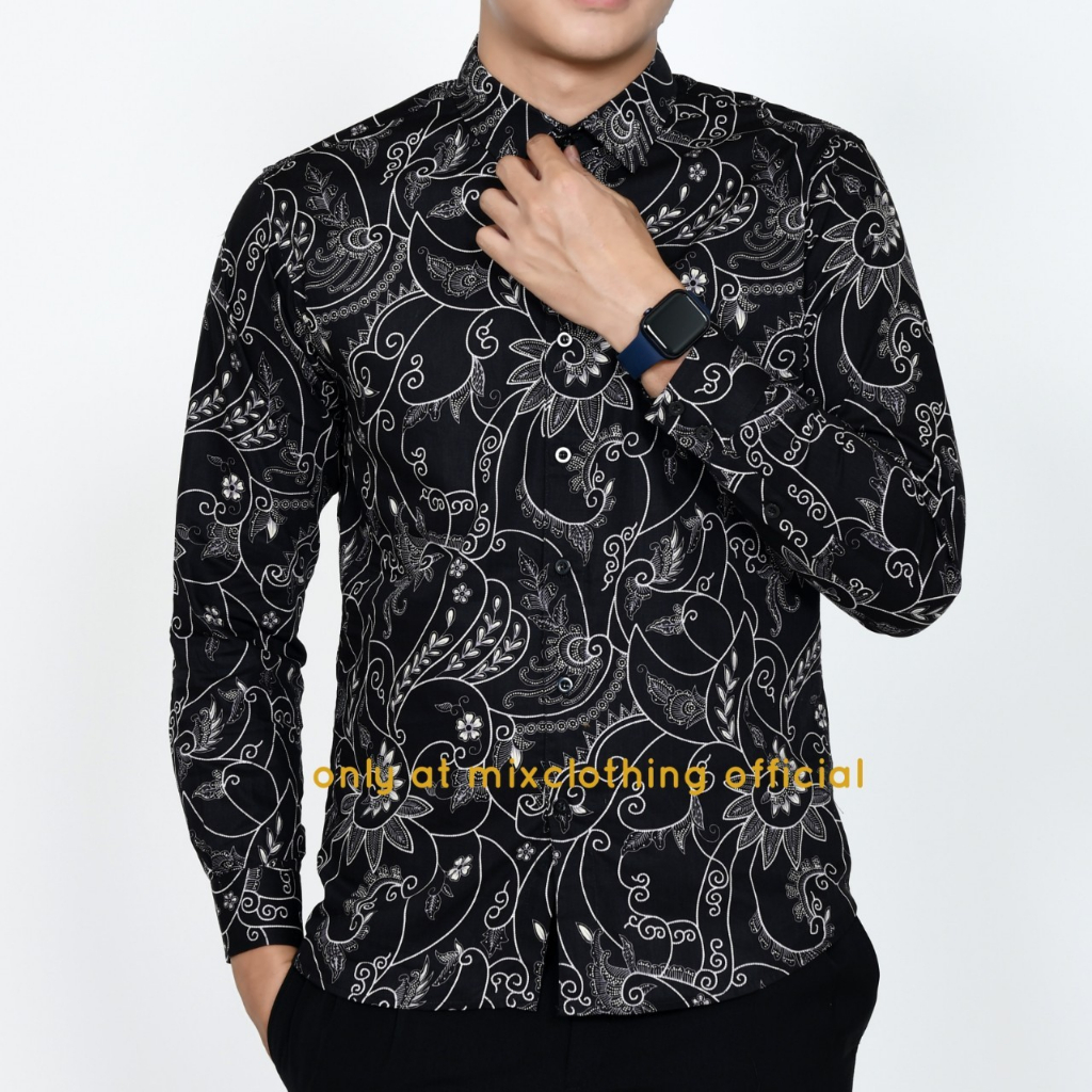 New Premium Baju Kemeja Batik Pria Slimfit Lengan Panjang 1928 Hitam